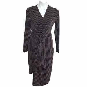 Sam Edelman Pinstripe Metallic Faux Wrap Midi Dress New Size 10
